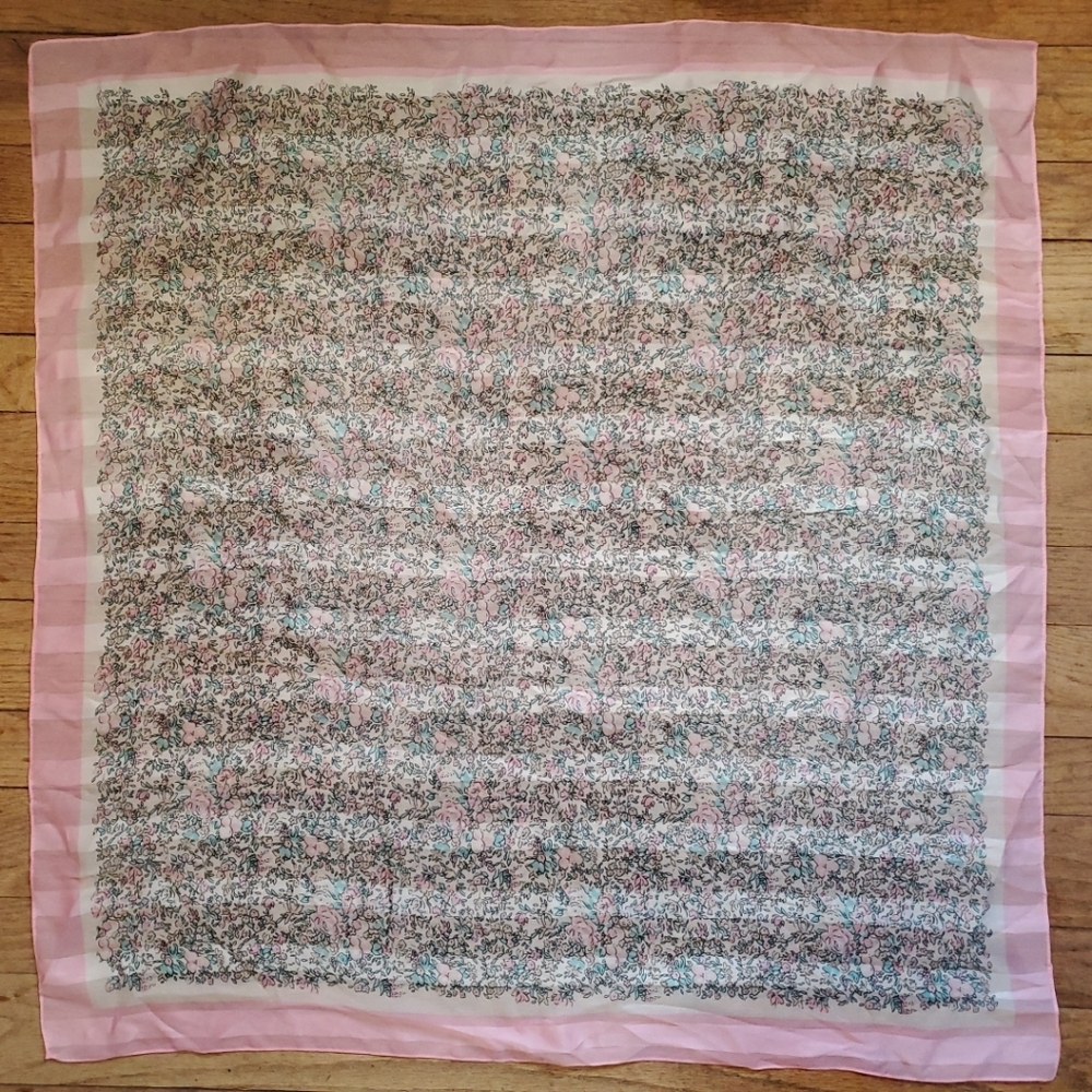 Vintage Scarf VICTORIAN PINK FLORAL Top Hair Neck Skirt 30" SQUARE
